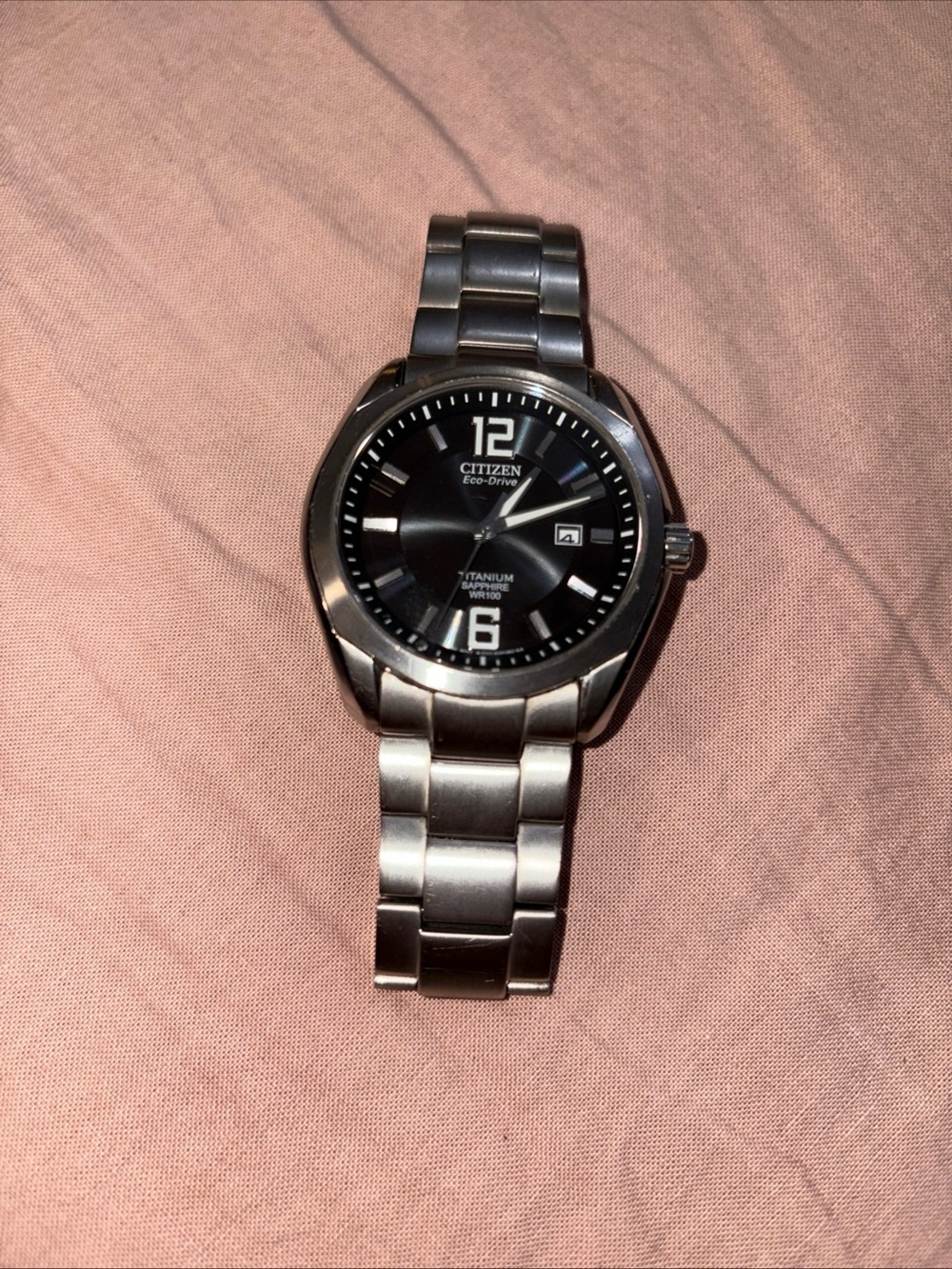 Citizen Titanium Men's Watch with Black Dial and Silver Bracelet
